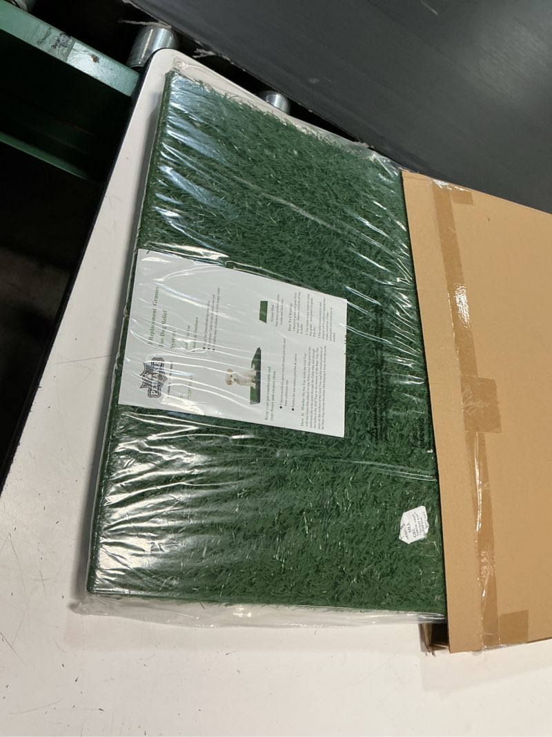Condition photo showing New/Like New for artificial grass puppy pee pad for dogs and small pets - set of three 23x18.5-inch reusable 3-layer turf pads for dogs - indoor and outdoor fake grass potty pet supplies by petmaker medium replacement pads