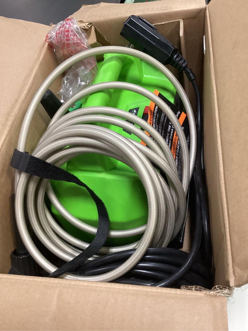 Condition photo showing As Is for greenworks 1800 psi 1.2-gpm cold water electric pressure washer with 2 spray tips
