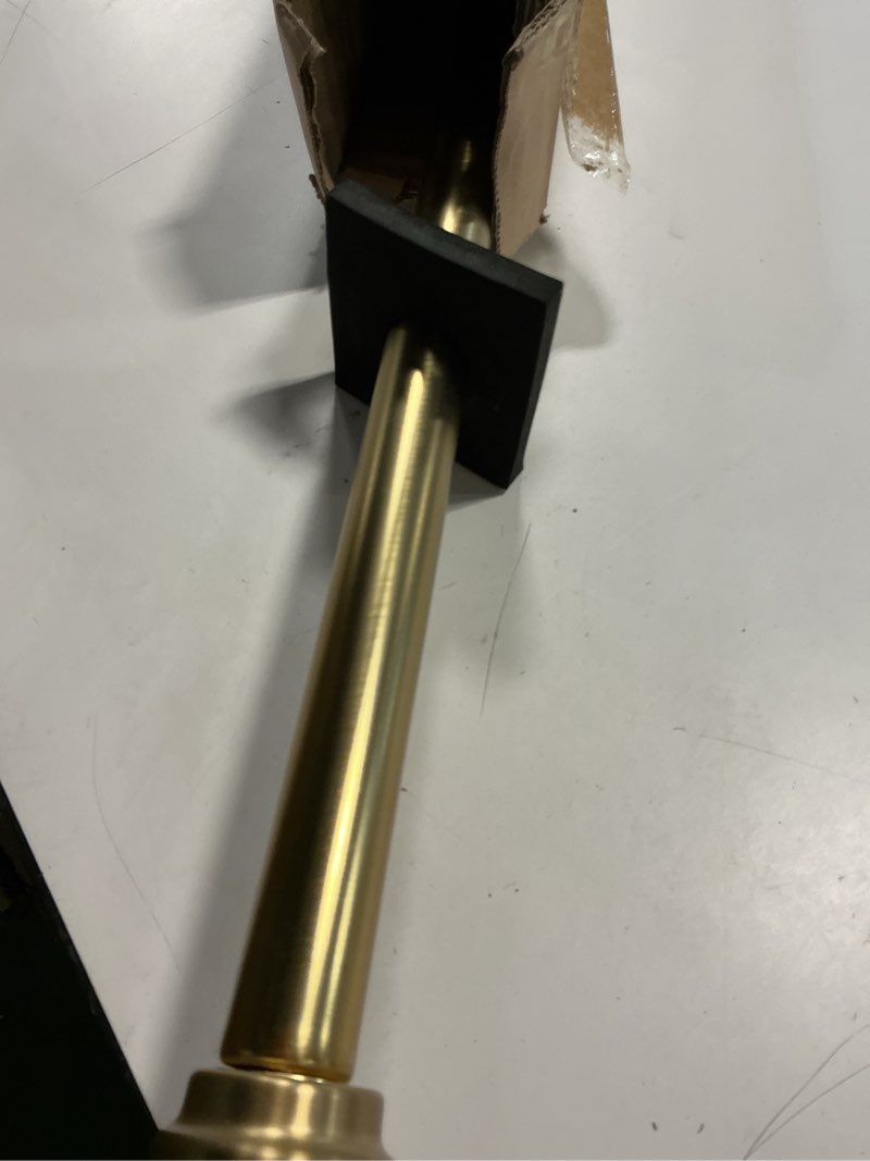 Condition photo showing Good Condition for heavy duty 1 inch diameter single curtain rods, curtain rods for windows 48 to 84 inch, warm gold drapery rods with aluminum alloy end cap finials, wall mount and ceiling mount curtain rods warm gold 48-84"