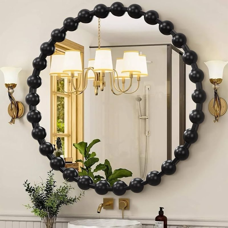 AAZZKANG Round Mirror with Metal Beaded Frame Black Circle Wall Mirrors Large 20" Decorative Modern 