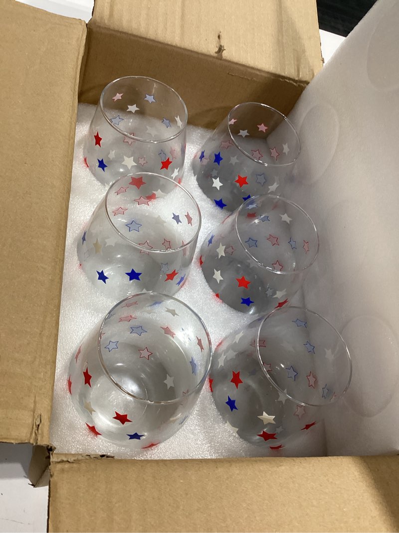Condition photo showing Good Condition for maxcheck 6 pcs 4th of july patriotic wine glass set 18 oz independence day stemless wine glasses with red blue white star design for 4th of july party birthday present holiday party gift