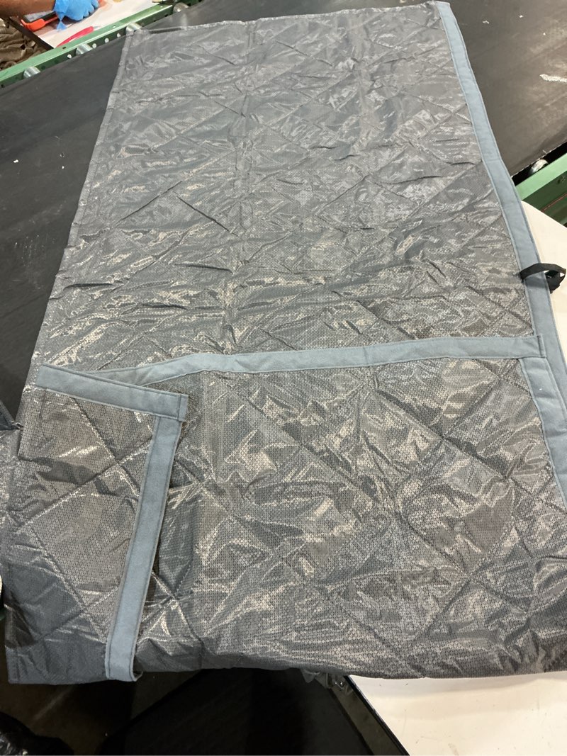 Condition photo showing As Is for wochitv magnetic thermal door curtain, 38 x 83 inch insulated door cover thickened waterproof weatherproof insulation blanket for winter side opening gray fits door size 38" x 83" side open-gray