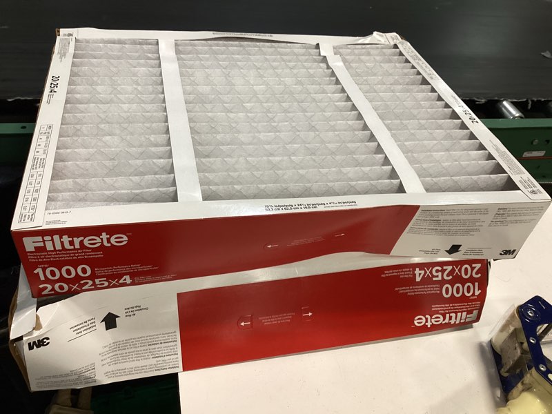 Condition photo showing As Is for filtrete 20x25x4 air filter merv 11, mpr 1000 micro allergen defense 2-pack, fits honeywell & aprilaire, ac furnace hvac filters for home, pleated electrostatic (actual size 19.88 x 24.63 x 4.31 in)