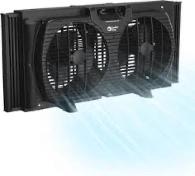 comfort zone 9-inch reversible twin window fan with remote control – 3-speed dual blade fan with exhaust, cooling & circulate modes, expandable width 23.5" to 37", removable bug screen & tabletop feet black 3-speed w/remote
