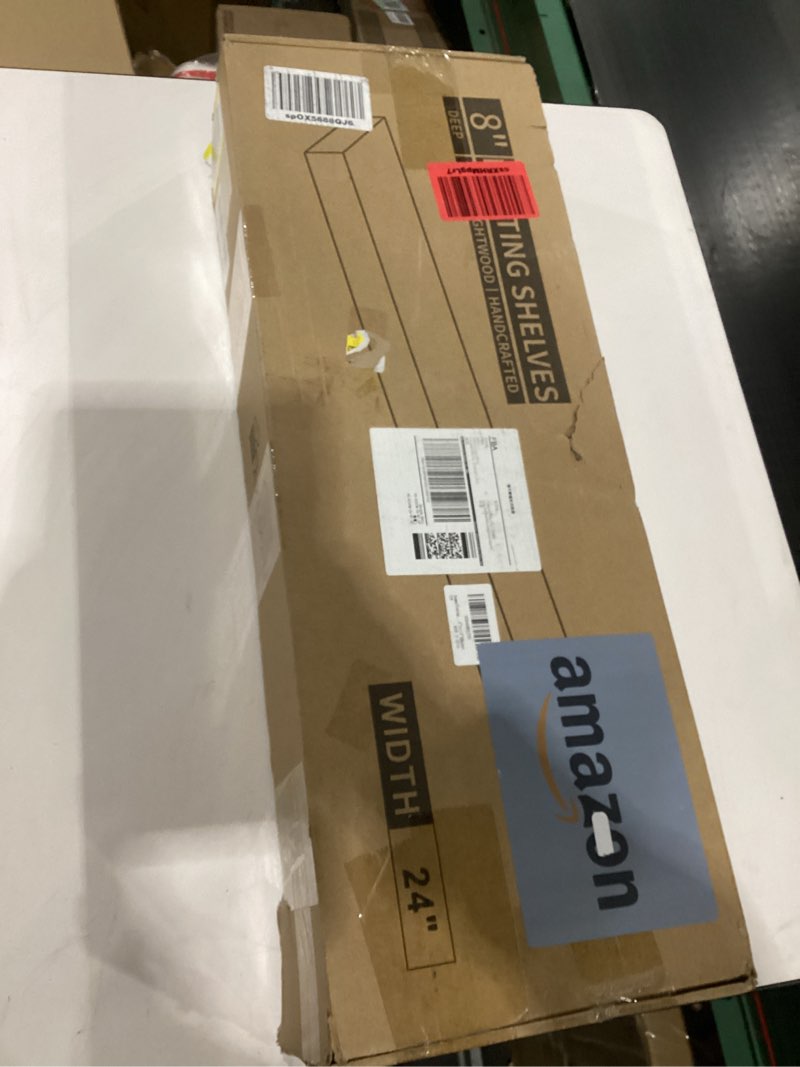 Condition photo showing New/Like New for Axeman Floating Shelves, 2 Pack 8 Inch Deep Rustic Solid Wood Wall Shelves for Storage, Wall Mounted Display Shelving with Invisible Heavy-Duty Metal Bracket, 24" W x 8" D x 1.57" H, Walnut Finish Special Walnut 24" W, 2-Pack