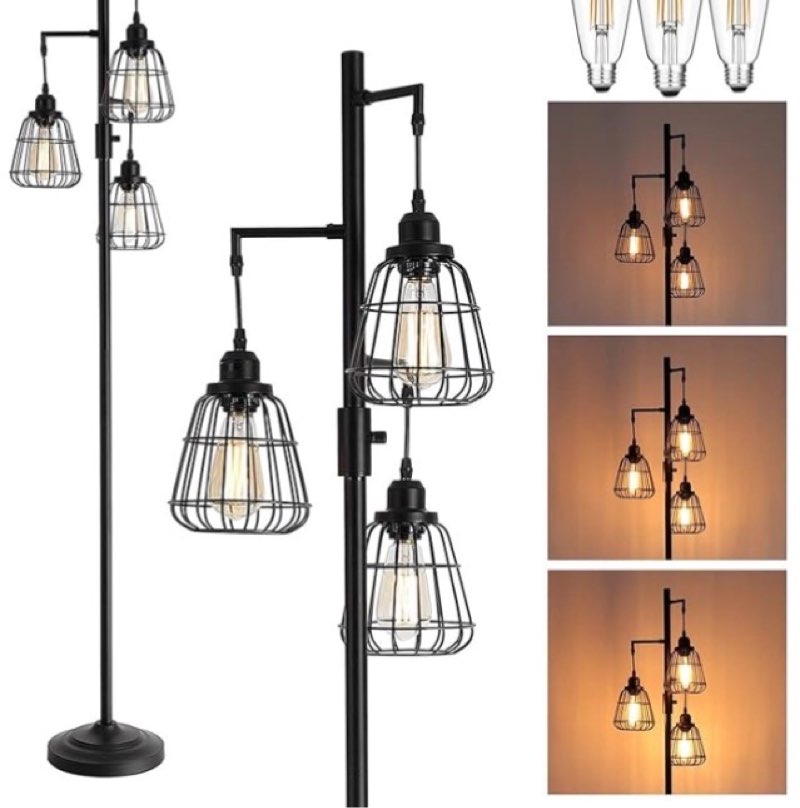 9mmml floor lamp for living room, farmhouse industrial dimmable floor lamp,3 lights metal cage tree 