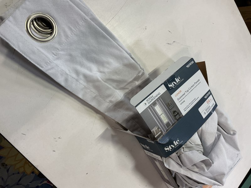 Condition photo showing Good Condition for Style Selections 84-in Brilliant White Room darkening Grommet Curtain panel pair
