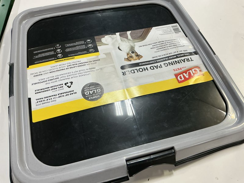 Condition photo showing Good Condition for Glad for Pets Puppy Potty Training Pad Holder for Disposable Pads - Puppy Potty Tray, Dog Potty Training Tools for Indoor Pee Pad Station, Potty for Dogs - Fits 23" x 23" or 17.5" x 23.5" Pads