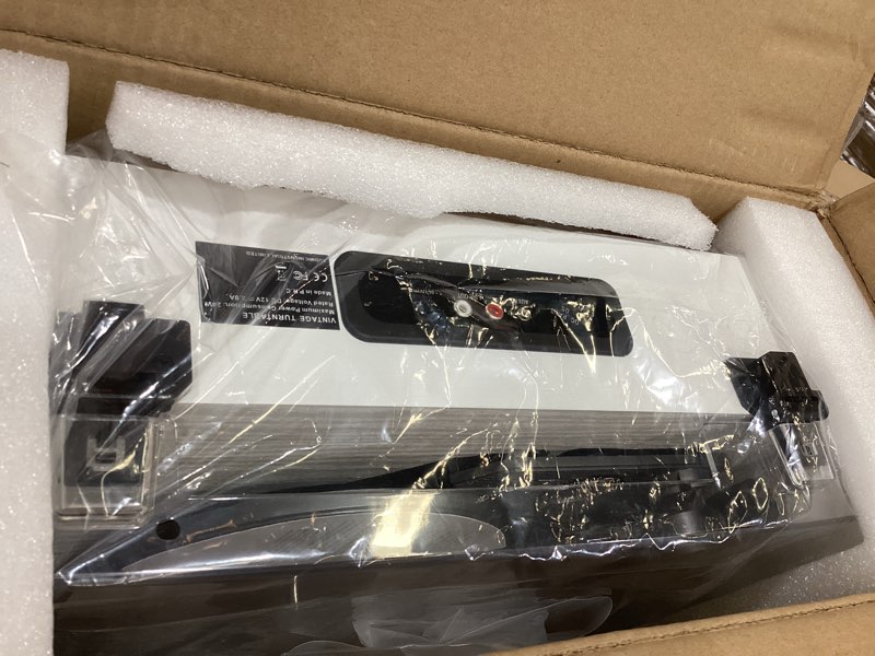 Condition photo showing Good Condition for Bluetooth Vinyl Record Player with Built-in Stereo Speakers, Upgraded Sound Quality, 3-Speed Belt-Drive Turntable with Auto Stop, AUX/RCA, White Wood Grain Vinyl Player for Home Audio & Gift Use