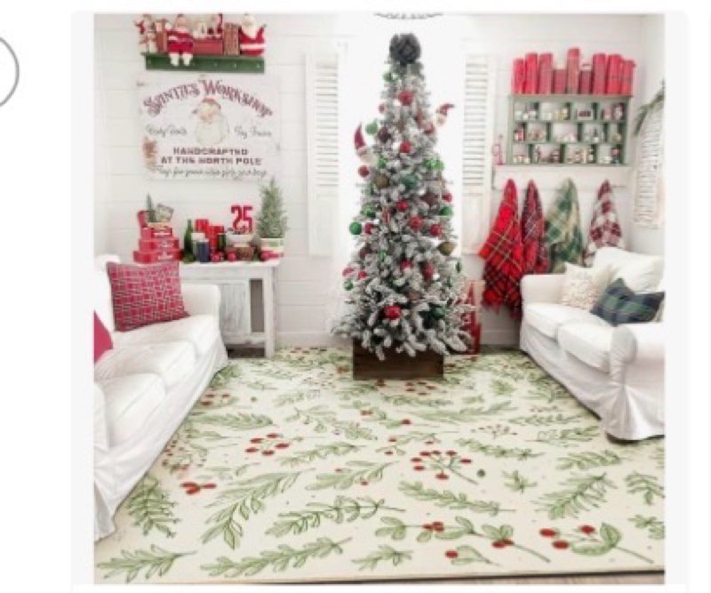 Cute Christmas Area Rugs 5x7 Washable - Ultra Thin Soft Xmas Tree Berries Holly Branches Festive Win