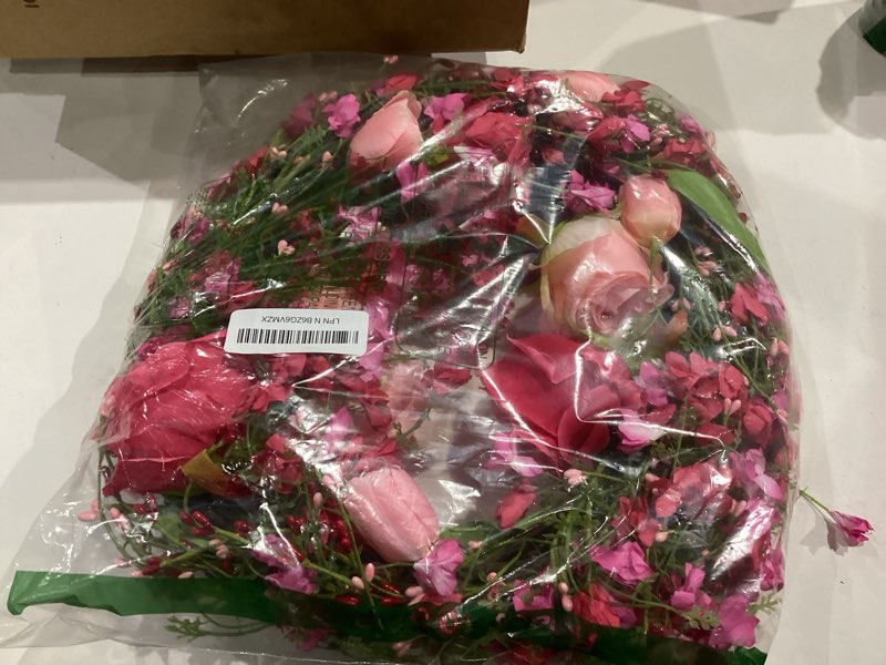 Condition photo showing Good Condition for llzll valentines day wreaths for front door 22 inch valentines wreath artificial valentine's day wreath with red pink roses tulips and heart-shaped wooden plaque for valentine's wedding anniversary