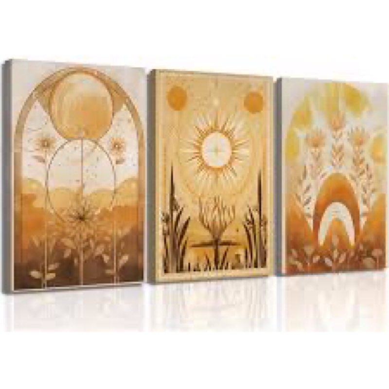 (Incomplete)3Pcs Orange Boho Canvas Wall Art Yellow Orange Sun Wall Decor Pictures Modern Abstract Flowers Poste