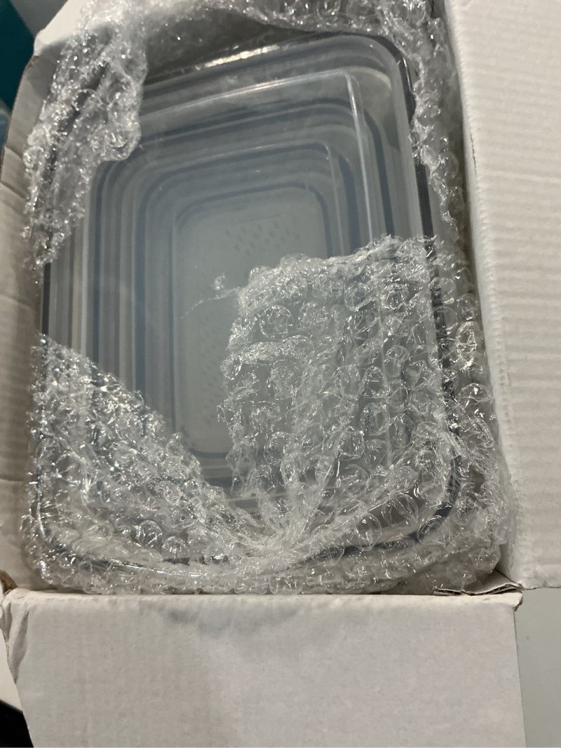 Condition photo showing Good Condition for fruit storage containers for fridge with removable colander, 8 pack fruit containers for fridge with 2 function divider plate, airtight storage container to keep berry fruit fresh, dishwasher safe