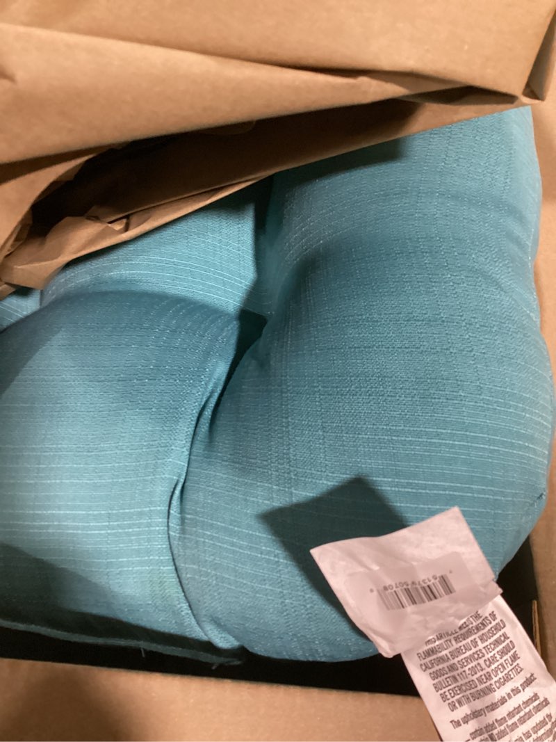 Condition photo showing Good Condition for pillow perfect forsyth solid indoor/outdoor wicker patio seat cushion reversible, weather and fade resistant, round corner - 19" x 19", blue, 2 count 19" x 19" blue forsyth pool