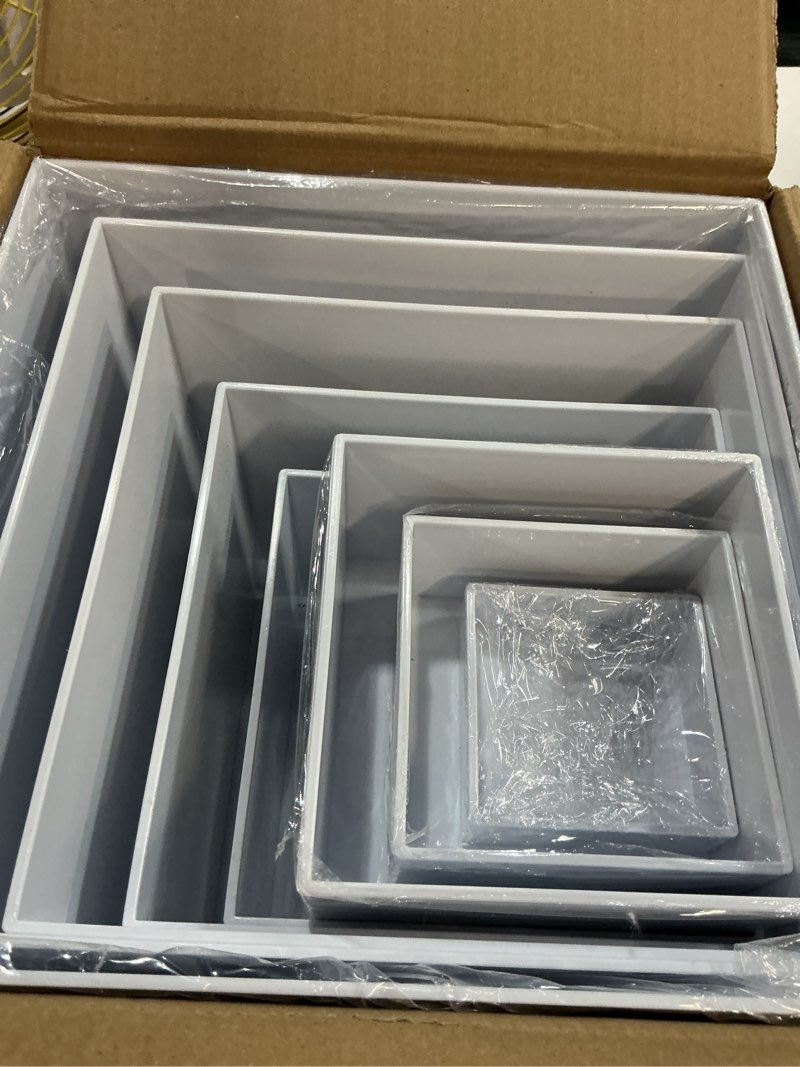 Condition photo showing New/Like New for 10 pcs buffet risers, large food risers for buffet table, food display risers for party, white acrylic boxes dessert table display set, risers display stands (size 10" 9" 8" 7" 6" 5" 5" 4" 4" 3", white) white 10" 9" 8" 7" 6" 5" 5" 4" 4" 3"