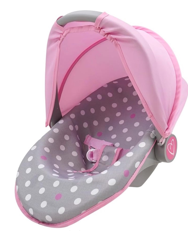 509 crew: cotton candy pink: 3-in-1 doll car seat - pink, grey, polka dot