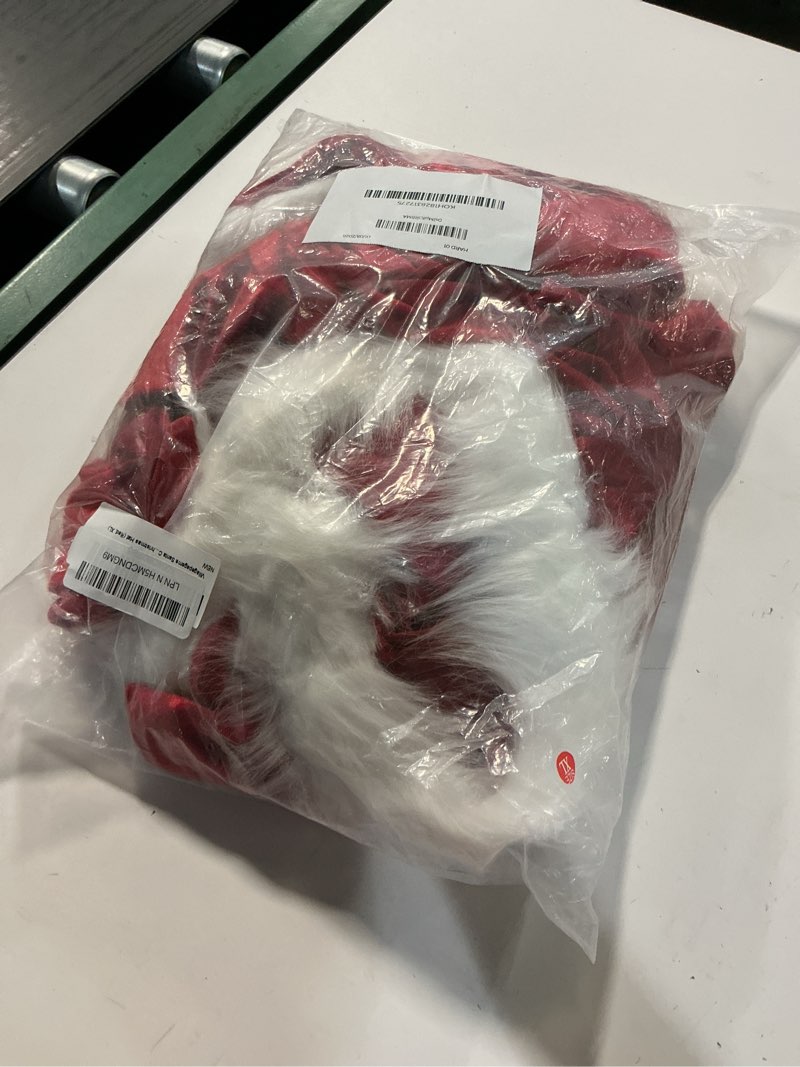 Condition photo showing Good Condition for Santa Claus Costume Womens Christmas Jumpsuit Faux Fur Trim Belted Bell-Bottom Santa Outfit with Christmas Hat (Red, XL)
