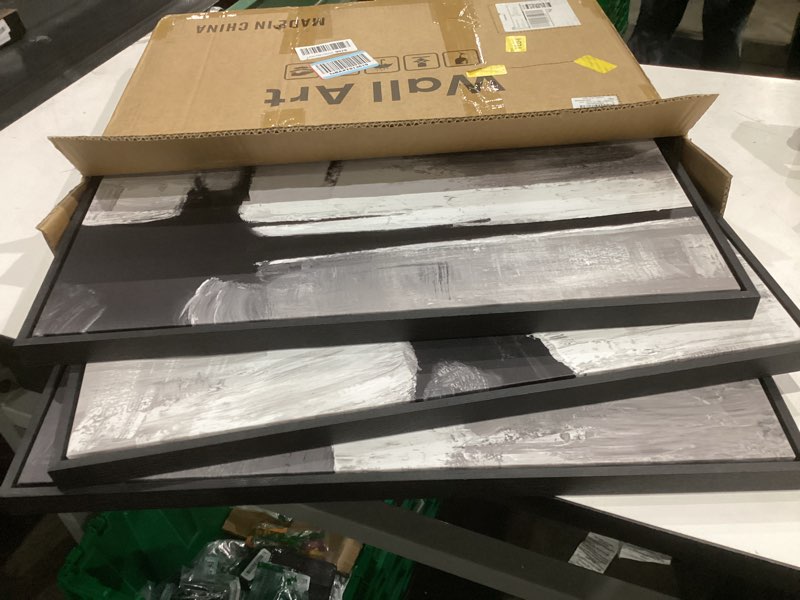 Condition photo showing Good Condition for Framed Black and White Gray Modern Abstract Wall Art, Set of 3 Piece Big Canvas Paintings Artwork for Walls, Minimalist Art Prints Pictures for Living Room Hallway Bedroom Office Wall Decor 16x24 Inch 16" W x 24" H x 3Pcs Infinite Gray