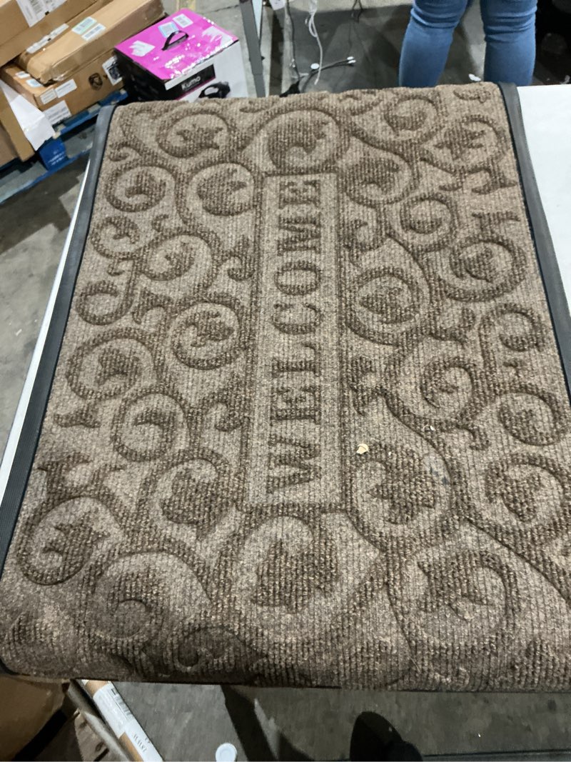 Condition photo showing As Is for smiry - indoor/outdoor entrance mat, natural rubber, heavy duty, durable, traps dirt and moisture, low profile, easy to clean, geometric grid design, 29.5x17 inches, brown