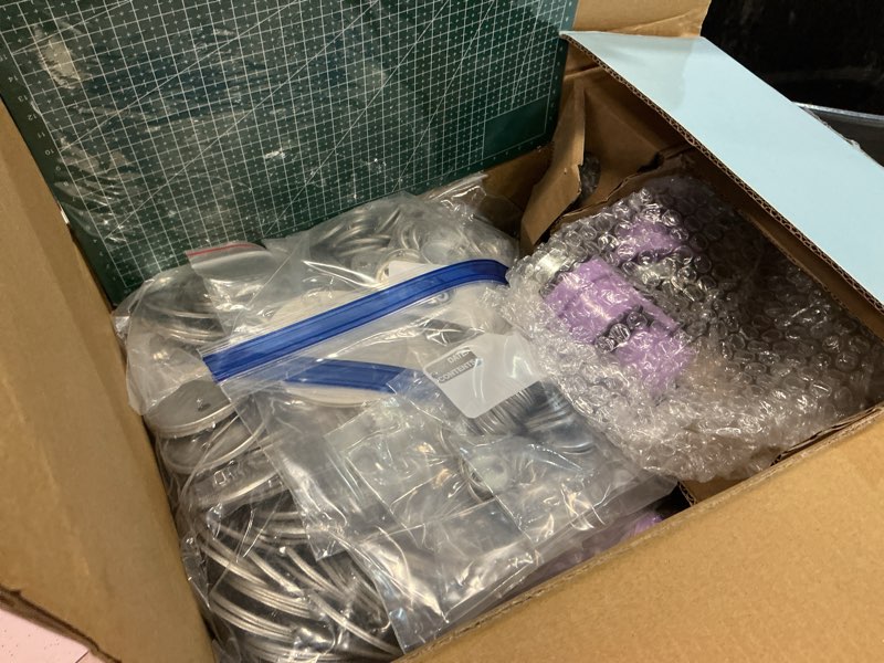 Condition photo showing Good Condition for button maker machine 1''+1.25''+2.25'' pin maker button press machine w/ 300 holographic film pinback, 10 fridge magnet, 5 badge charm, 1 cutting mat, badge making kit for custom badge, party favors purple