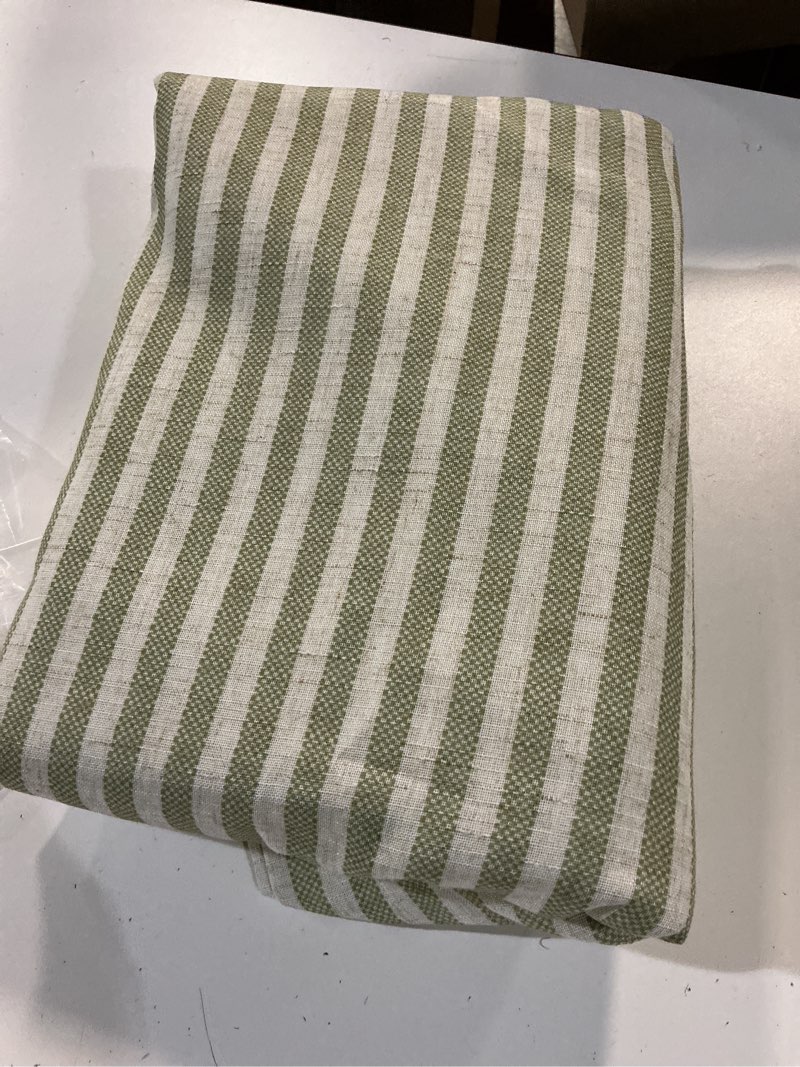 Condition photo showing Good Condition for vangao green striped curtains 63 inches long for living room bedroom linen farmhouse tickingstripe light filtering window curtains printed drapes grommet top 2 panels green on beige