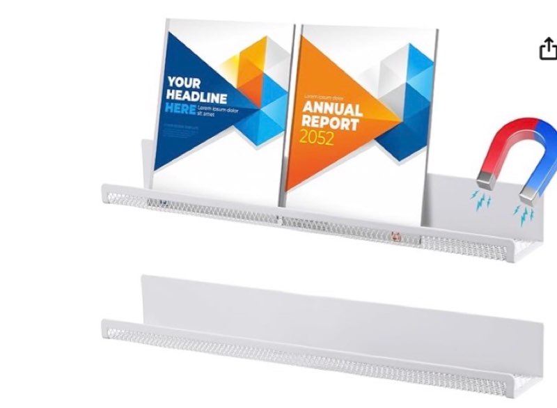 Fulmoon 2 Pcs Magnetic Book Shelf for Whiteboard Classroom 24 Inches Metal Floating Book Display Shelf Holder Magnetic Bookshelf Magnet Refrigerator Organizer for Room Teacher (White)