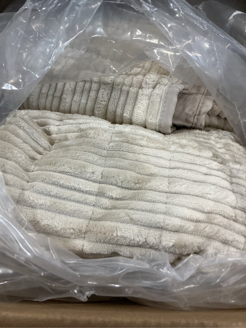 Condition photo showing Good Condition for Wonderful Corduroy Stitch Beige Quilt Set Queen, Striped Channel Stitch Flannel Lightweight Comforter, Pet-Friendly Classic Style Velvet Bedspread Coverlet Bedding Set for All Season, 94"x94" A-ecru Queen(94"x94"?