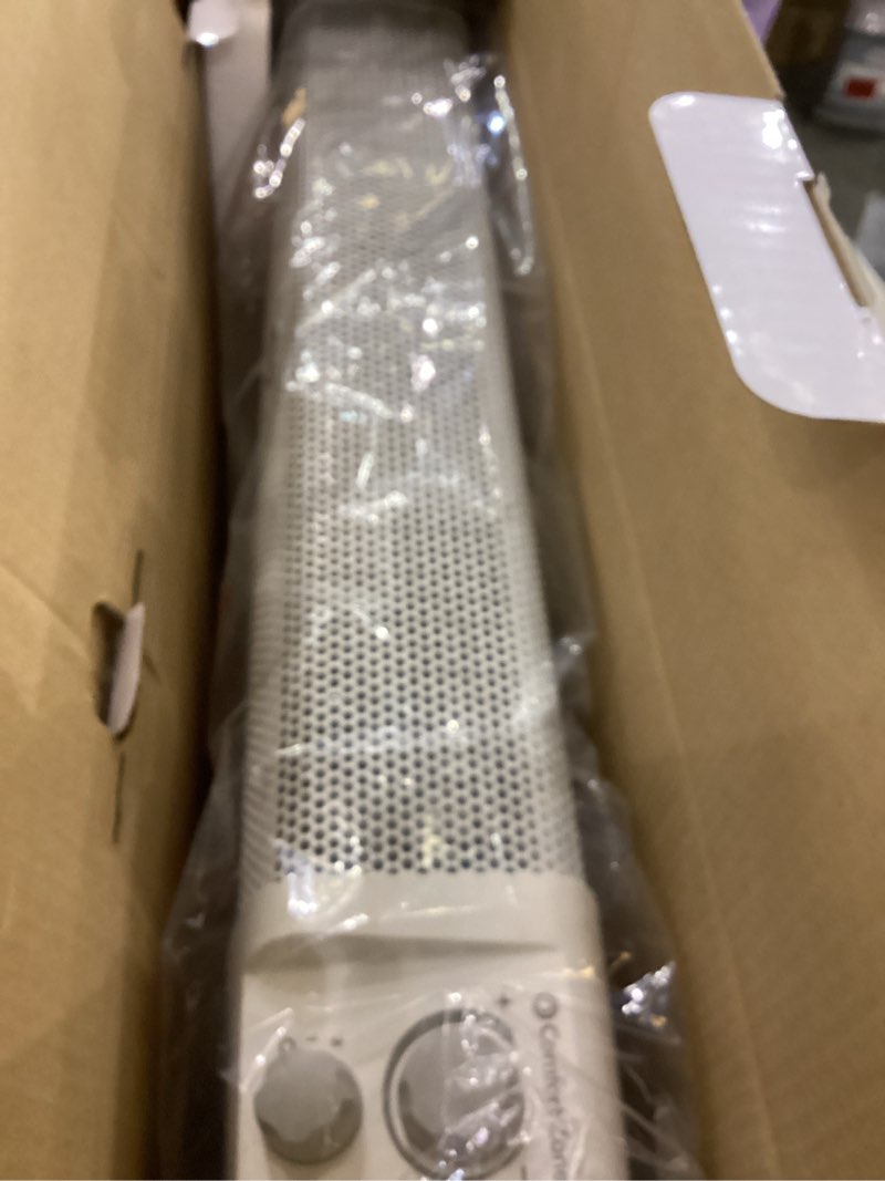 Condition photo showing Good Condition for Comfort Zone Electric Baseboard Space Heater with Adjustable Thermostat, Dent-Proof End Panels, Overheat Protection, Tip-Over Switch, & Stay-Cool Body, Ideal for Home, Bedroom, & Office, 1,500W, CZ600 White