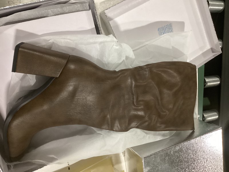 Condition photo showing Good Condition for Knee High Boots for Women Tall Boots Womens Chunky Block Heel Dress GoGo Long Boots 9 Brown