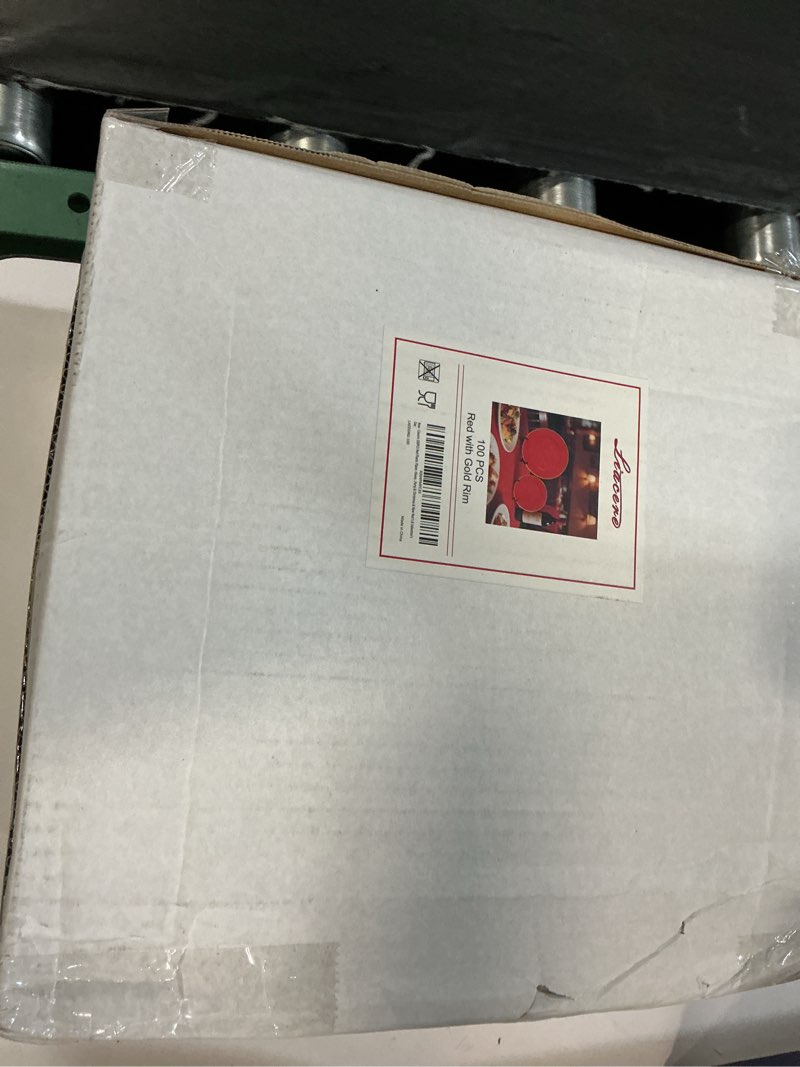 Condition photo showing New/Like New for liacere 100pcs red plastic plates - heavy duty disposable plates - red and gold plate 100pcs dinner/dessert plate for party & christmas & new year’s & valentine's day