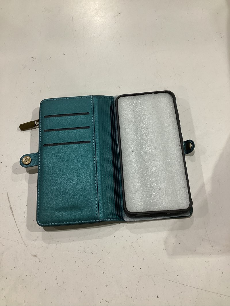 Condition photo showing Good Condition for defencase for galaxy s23 case wallet compatible with magsafe, blue green | magnetic detachable, with rfid bolcking card holder, zipper strap, pu leather drop-proof phone cover for samsung galaxy s23 galaxy s23 - 6.1" (detachable with magsafe)-blue green