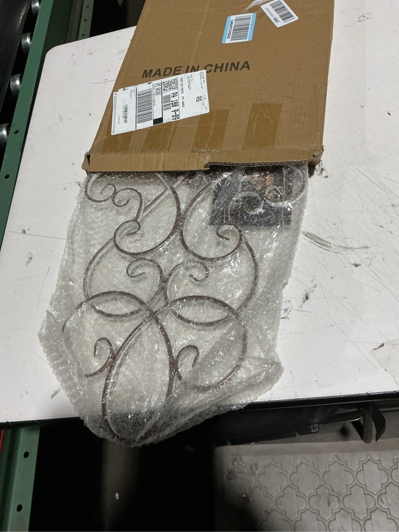 Condition photo showing Good Condition for sintosin white flower scroll metal wall art decor 32" x 13", hanging vintage large floral wrought iron wall decor, farmhouse wall sculptures decorations for living room bedroom indoor outdoor