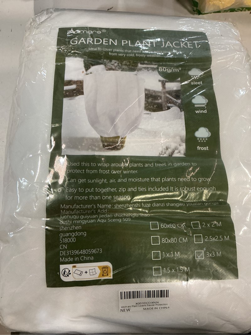 Condition photo showing New/Like New for Abimars Thicker Plant Covers Freeze Protection Jacket 2.36 oz/yd², 9.8'x9.8' Reusable Winter Plant Covers with Drawstring & Zipper, 1 Pack Light, Porous Fabric for Plant Breathing White 9.8' x 9.8'