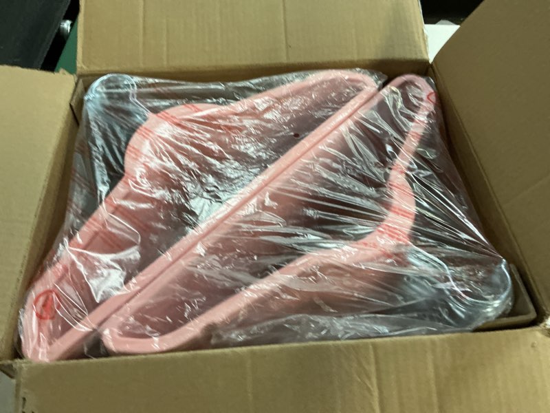 Condition photo showing New/Like New for HOUSE DAY Premium Velvet Hangers 50 Pack Pink, Non-Slip Flocked Felt Hangers, Sturdy Clothes Hanger Heavy Duty Coat Hanger, Durable Slim for Closet Space Saving 50 Pack Light Pink/ Silver