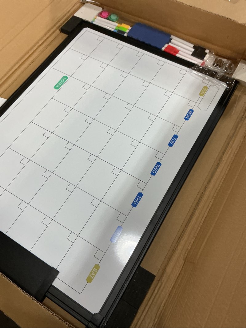 Condition photo showing Good Condition for JILoffice Dry Erase Calendar Whiteboard - Magnetic White Board Calendar Monthly 24 X 18 Inch, Black Aluminium Frame Wall Mounted Board for Office Home and School