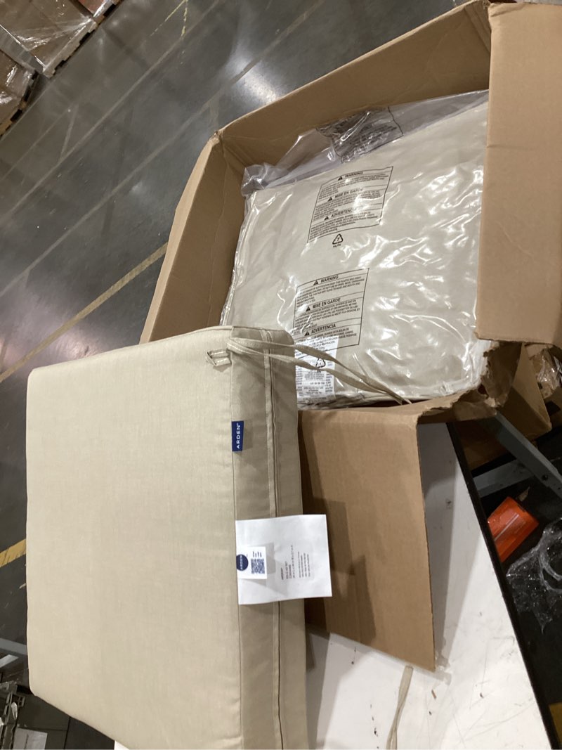 Condition photo showing Good Condition for arden outdoor deep seat cushion set, foam, olefin, 24x24, cream woven solid | profoam, sofa, couch, conversation set, made with profoam, rain-proof, fade resistant, mold and mildew resistant 24 x 24 foam deep seat set cream woven solid