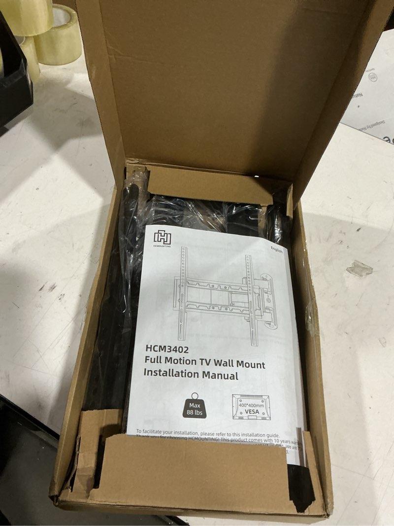 Condition photo showing Good Condition for hcmounting outdoor full motion weatherproof tv wall mount for 26-65 inch flat/curved tvs up to 88 lbs, heavy duty swivel tv mount with single stud design,smooth extension,max vesa 400x400mm,hc3402