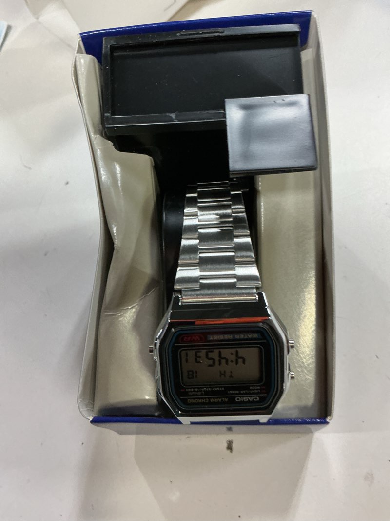 Condition photo showing Good Condition for casio a158wa series | unisex digital watch | vintage | wr | 100 sec stop watch | daily alarm | regular time keeping: hour, minute, second, pm, date, day | led light | 7 yr battery silver a158wa-1df