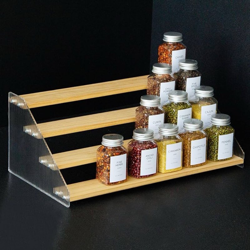 nianfeng Tiered Spice Rack, 6-Tier Spice Pantry Kitchen Cabinet Organizer, 16-Inch, Natural Wood Acr