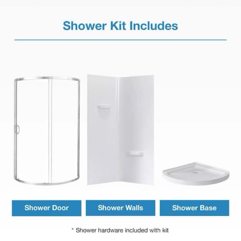 breeze 38 in. l x 38 in. w x 77.36 in. h corner shower kit with clear framed sliding door in satin nickel ((incomplete ))