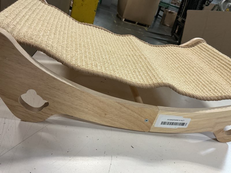 Condition photo showing As Is for upgraded oak extra-large sisal cat scratcher bed, all-in-one design with hammock lounge and natural sisal pad, protects furniture for indoor cats, 23.5" x 13.7"