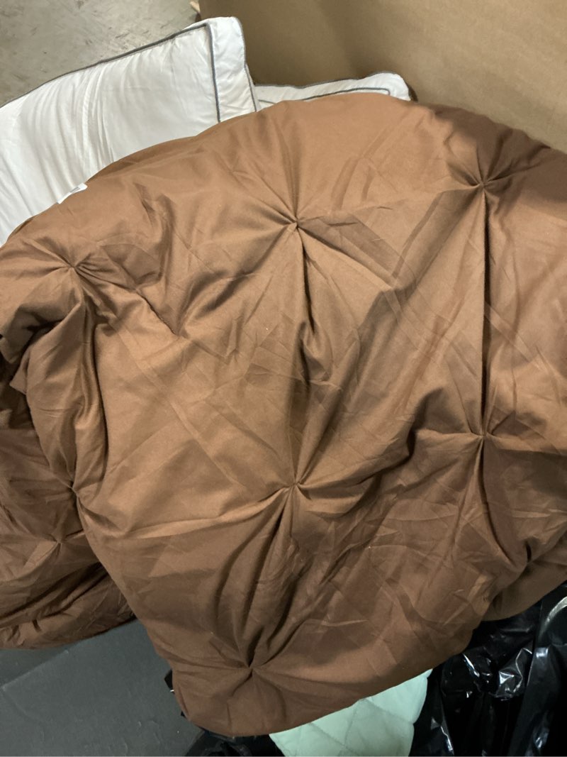 Condition photo showing As Is for cozylux king size comforter set brown, 7 pieces pintuck bed in a bag brown comforter king size, pinch pleat bedding set with all season comforter, sheets, pillowcases & shams brown king