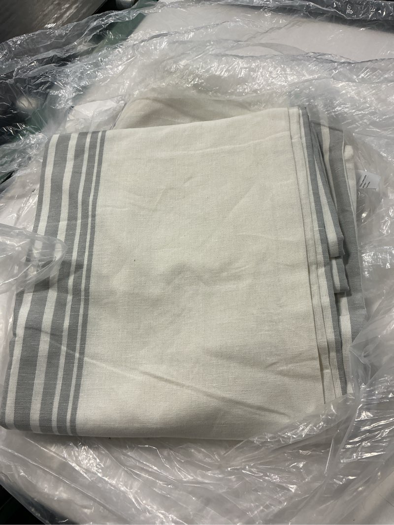 Condition photo showing Good Condition for coastal stripe linen cotton curtain - single panel size 48x96in 