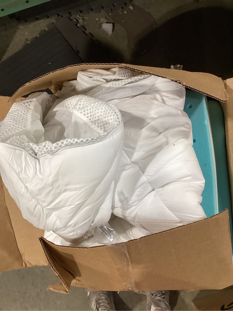 Condition photo showing As Is for bedlore 4-inch queen mattress topper for back pain - dual layer medium support (2" gel memory foam + 2" cooling fluffy pillow top pad), breathable & pressure relief (white) white queen