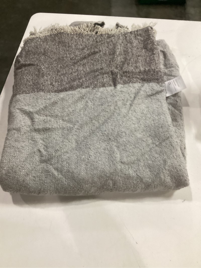 Condition photo showing Good Condition for silk cashmere striped boucle throw, 50x60, mist/graphite