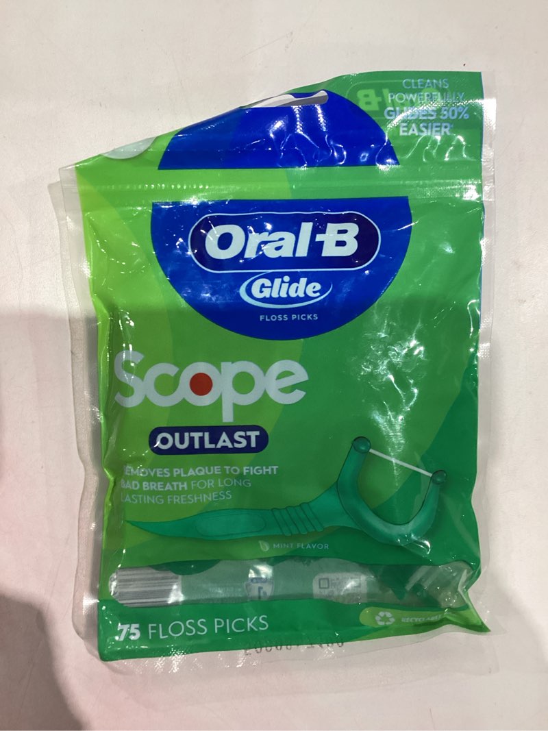 Condition photo showing New/Like New for Oral-B Glide Complete Floss Picks, Dental Floss Picks, Scope Outlast, 75-ct, Toothpicks Floss Picks