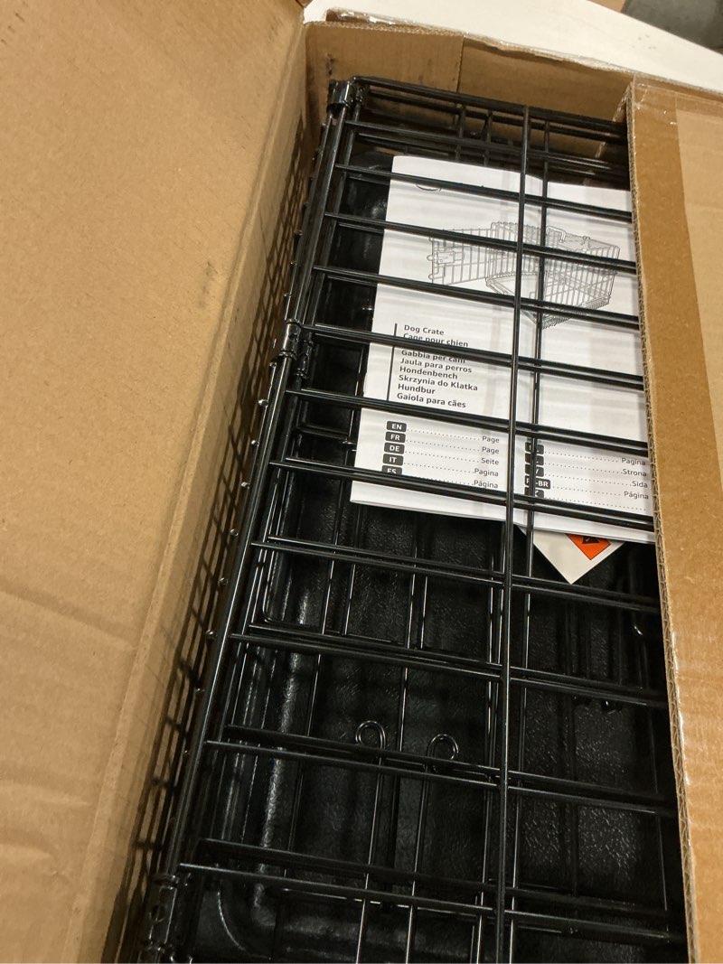 Condition photo showing Good Condition for Amazon Basics Durable, Foldable Metal Wire Dog Crate with Tray, Single Door, 18 x 12.4 x 15 in, Black 18.0"L x 12.4"W x 15.0"H Single Door no Divider