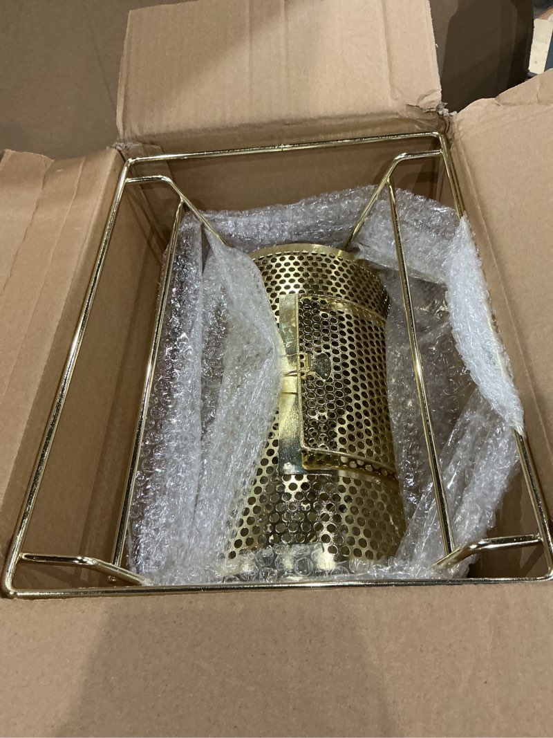 Condition photo showing New/Like New for vivohome 11 inch x 8 inch brass plated raffle drum lottery spinning drawing with wooden turning handle holds 2500 tickets small 11 inch x 8 inch