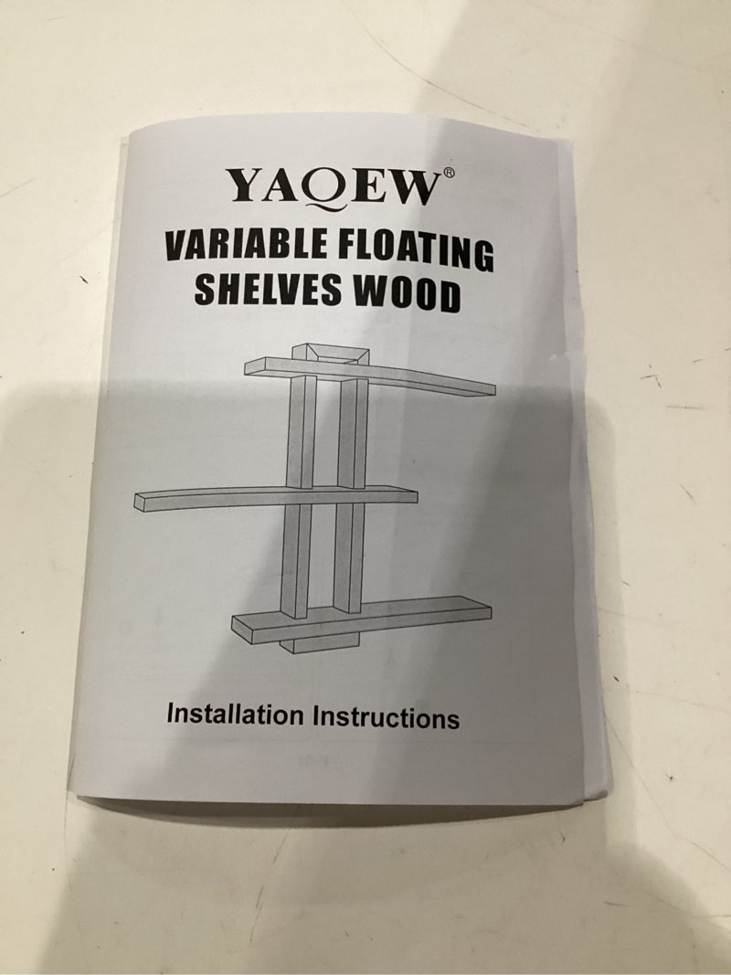 Condition photo showing New/Like New for yaqew variable wood floating shelves set of 3, wall cube shelves 28.35" max, wall shelves for living room bathroom bedroom - dark walnut color - 28.35" x 23" x 5.9" max dark walnut color 5.9" deep
