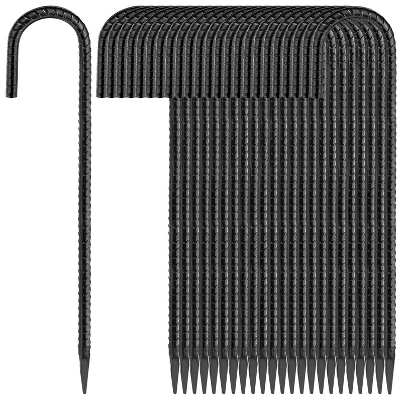 16 Inch Rebar Ground Stakes 24 Pack Heavy Duty J Hook Ground Anchors 3/8 Inch Diameter Steel Rebar T